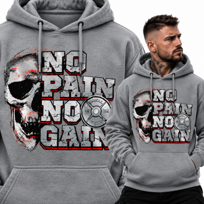 BLUZA Z KAPTUREM NA SIŁOWNIĘ NO PAIN NO GAIN SKULL